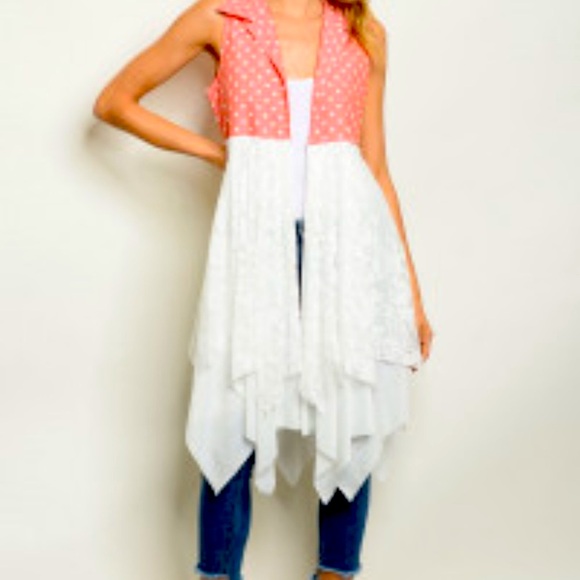 USA Made COQUETTE Large Orange Polka Dots Open Front Lagan Sleeveless Vest - Picture 3 of 6